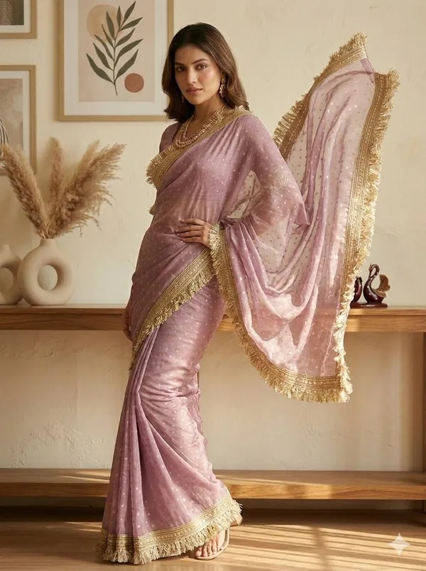 N*C_Moss__Fabric_With_Beautiful__Jari_butti__all_over__Saree_With_Rich_elegant_lace_on_either_side