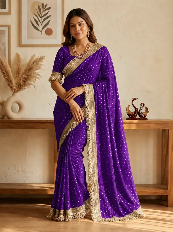 N*C_Moss__Fabric_With_Beautiful__Jari_butti__all_over__Saree_With_Rich_elegant_lace_on_either_side
