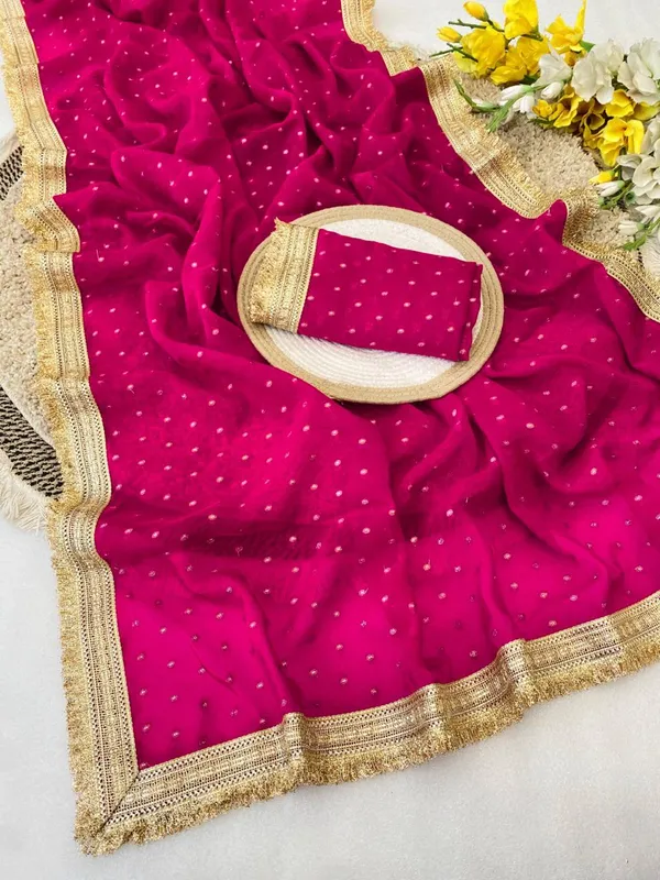 N*C_Moss__Fabric_With_Beautiful__Jari_butti__all_over__Saree_With_Rich_elegant_lace_on_either_side