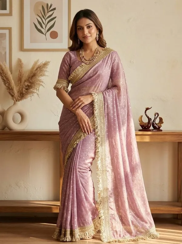 N*C_Moss__Fabric_With_Beautiful__Jari_butti__all_over__Saree_With_Rich_elegant_lace_on_either_side