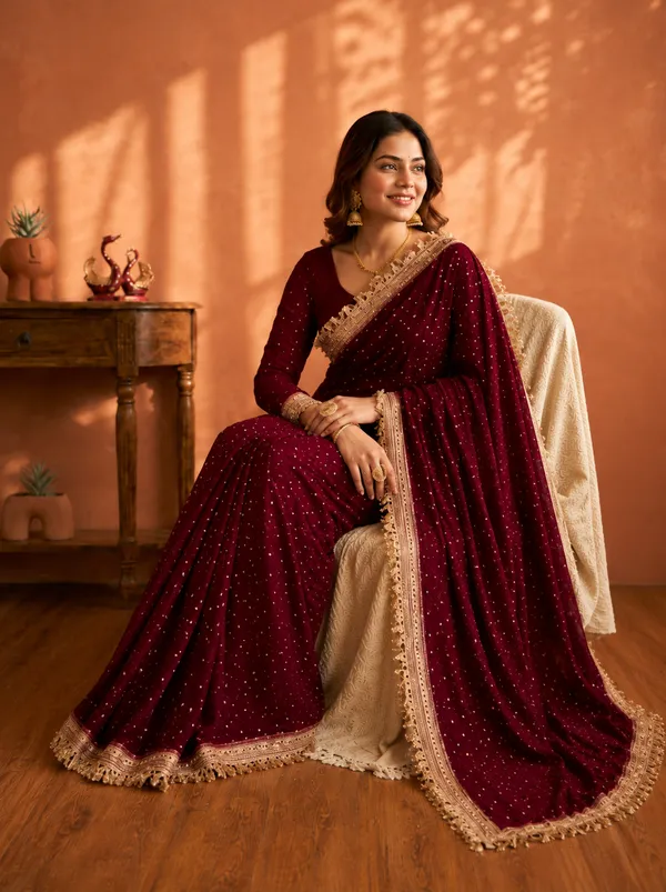 N*C_Moss__Fabric_With_Beautiful__Jari_butti__all_over__Saree_With_Rich_elegant_lace_on_elegant_lace_on_either_side