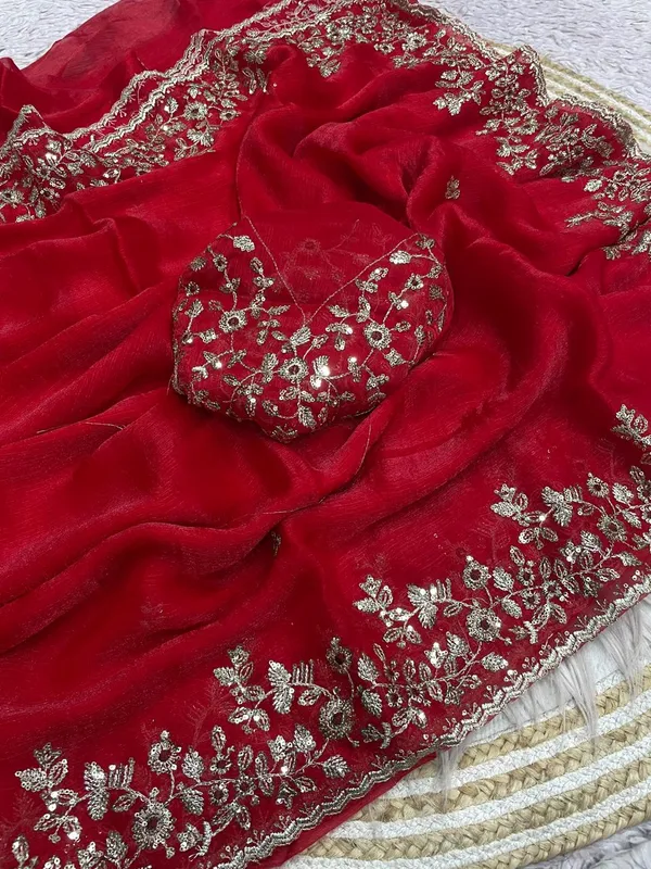 Red_Pure_Fandy_Chiffon_Sarees_With_Amazing_3_Mm_C_Pallu_Sequence_Work_With_Cut__Work_Borde