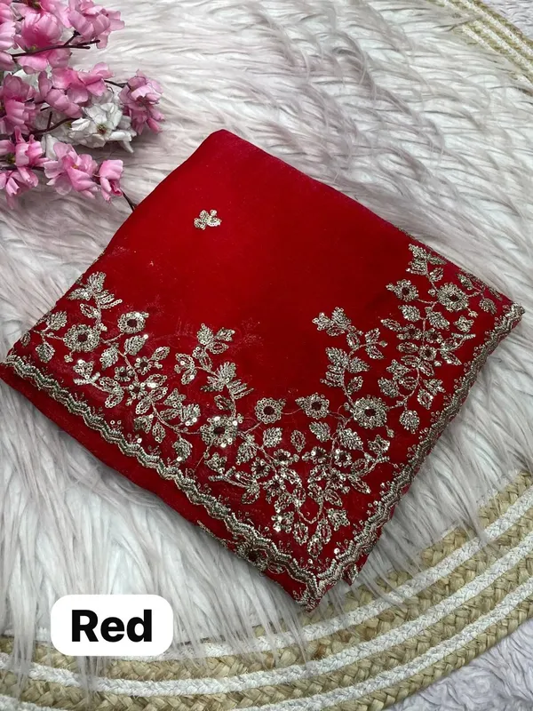 Red_Pure_Fandy_Chiffon_Sarees_With_Amazing_3_Mm_C_Pallu_Sequence_Work_With_Cut__Work_Borde