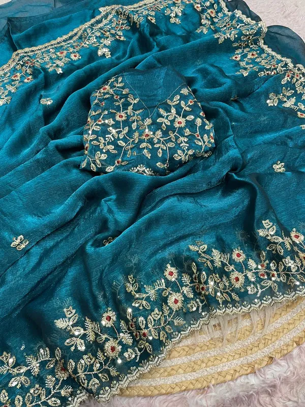Rama_Blue_Pure_Fandy_Chiffon_Sarees_With_Amazing_3_Mm_C_Pallu_Sequence_Work_With_Cut__Work_Border