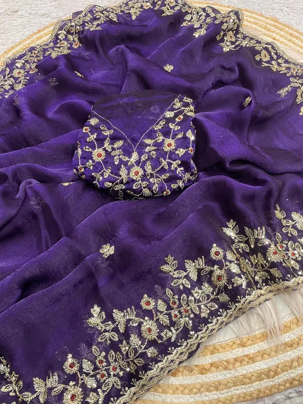 Purple_Pure_Fandy_Chiffon_Sarees_With_Amazing_3_Mm_C_Pallu_Sequence_Work_With_Cut__Work_Border
