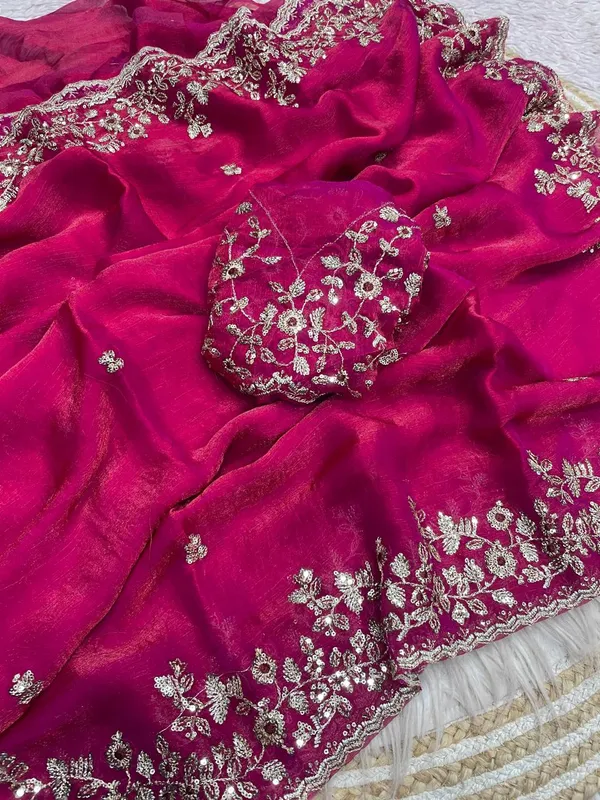 Rani_Pink_Pure_Fandy_Chiffon_Sarees_With_Amazing_3_Mm_C_Pallu_Sequence_Work_With_Cut__Work_Border