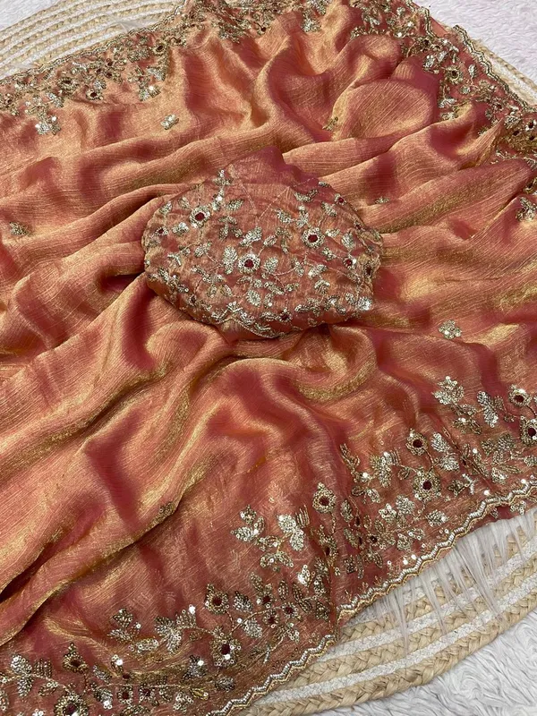 Orange_Pure_Fandy_Chiffon_Sarees_With_Amazing_3_Mm_C_Pallu_Sequence_Work_With_Cut__Work_Border