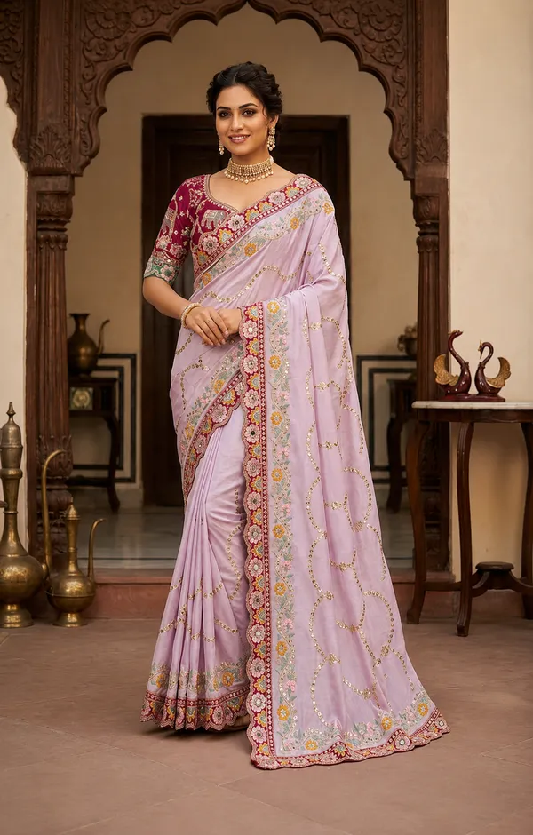 Pure_Soft_Rangoli_Silk_Fabric__With_Beautiful_Sequance_and_dori_Embroidery_Work_with_Real_Mirror