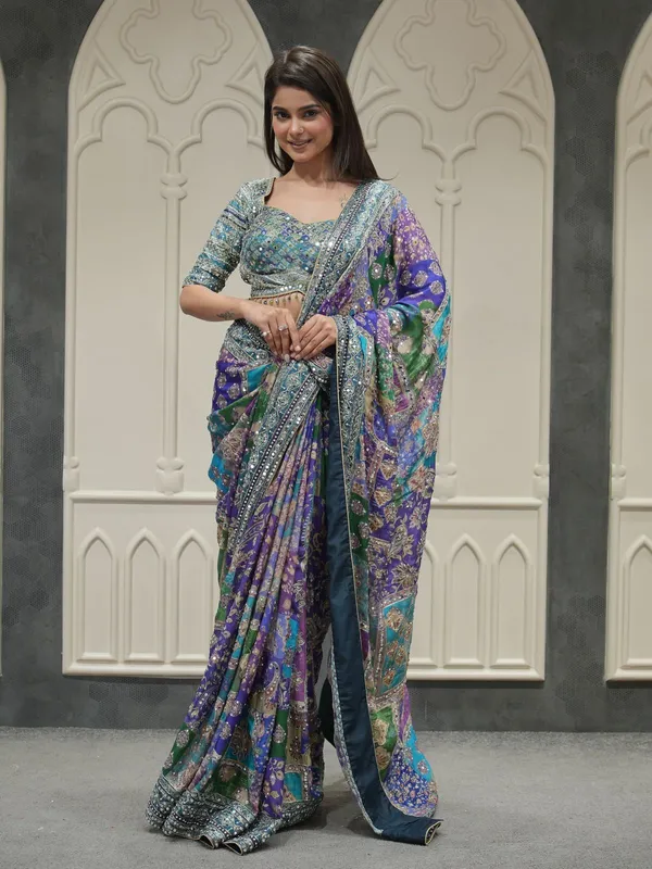 Soft_Chinnon_with_beautiful_print_and_Gold_Zari_work_and_Hand_real_mirror_work