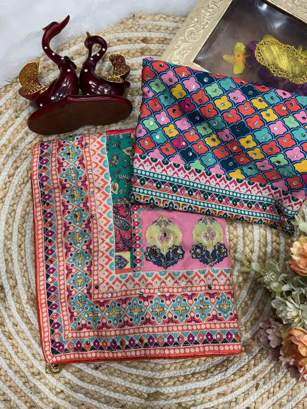 Soft_Chinnon_with_beautiful_print_and_Gold_Zari_work_and_Hand_real_mirror_work