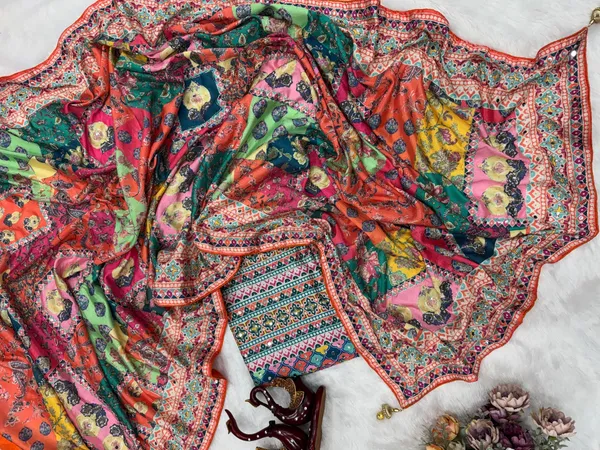 Soft_Chinnon_with_beautiful_print_and_Gold_Zari_work_and_Hand_real_mirror_work