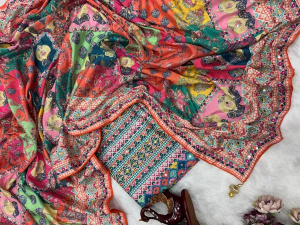 Soft_Chinnon_with_beautiful_print_and_Gold_Zari_work_and_Hand_real_mirror_work