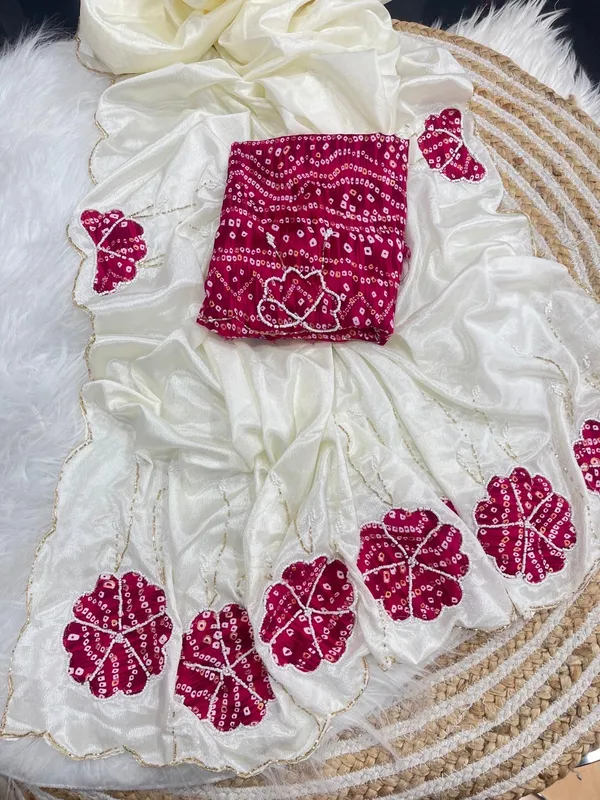 White_And_Pink_Very_Soft_Nd_Elegant_Rich_Look_Chinnon_Silk_Saree