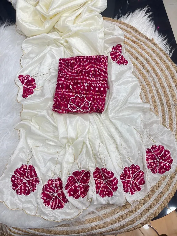 White_And_Pink_Very_Soft_Nd_Elegant_Rich_Look_Chinnon_Silk_Saree