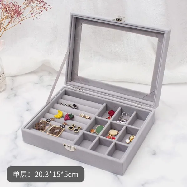 White_Clip-Lock_Floral_Print_Storage_Jar_With_Lid_And_Grey_Velvet_Lid_Jewelry_Organizer_Box_(Pack_Of_2)