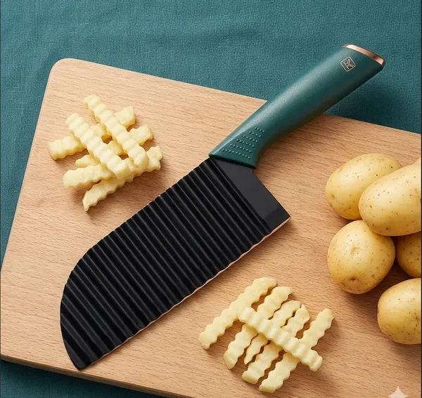Black_Stainless_Steel_Crinkle_Cut_Kitchen_Knife_With_Ergonomic_Handle