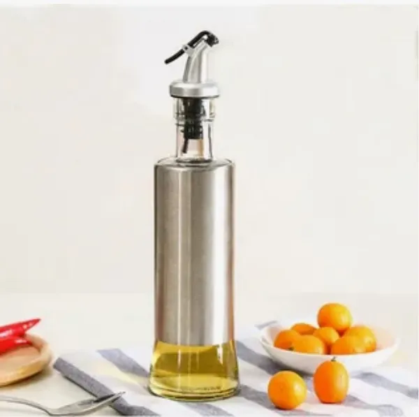 Silver_And_Transparent_Stainless_Steel_Base_Oil_Dispenser_Bottle_With_Pourer_(Pack_Of_2)