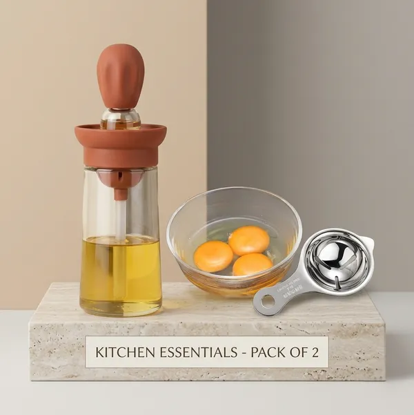 Transparent_And_Brown_Silicone_Brush_Cap_Oil_Dispenser_Bottle_And_Silver_Stainless_Steel_Polished_Egg_Yolk_Separator_With_Handle_(Pack_Of_2)