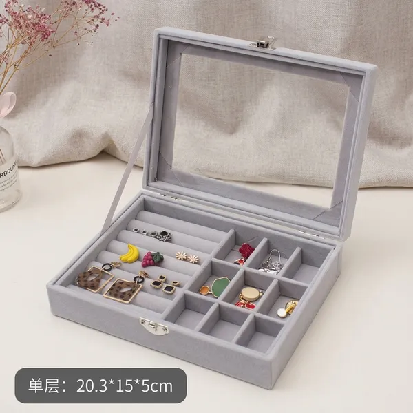 White_Clip-Lock_Floral_Print_Storage_Jar_With_Lid_And_Grey_Velvet_Lid_Jewelry_Organizer_Box_(Pack_Of_2)