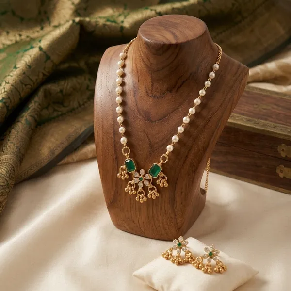 Elegant_Gold_Plated_Pearl_And_Green_Stone_Necklace_Set_With_Matching_Earrings_For_Women_Set_Of_2