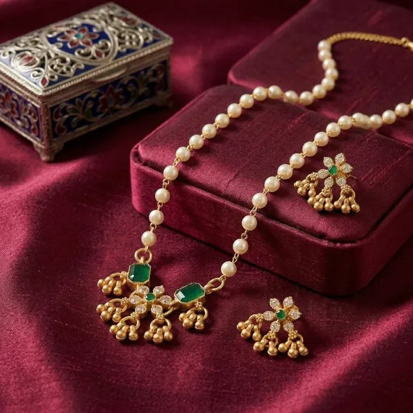 Elegant_Gold_Plated_Pearl_And_Green_Stone_Necklace_Set_With_Matching_Earrings_For_Women_Set_Of_2