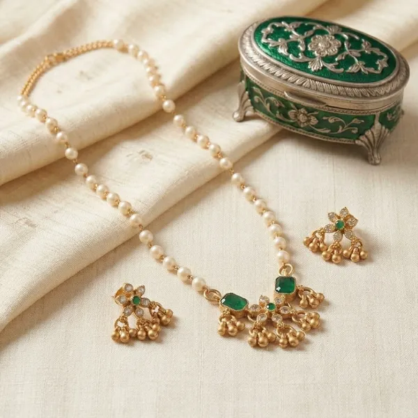 Elegant_Gold_Plated_Pearl_And_Green_Stone_Necklace_Set_With_Matching_Earrings_For_Women_Set_Of_2