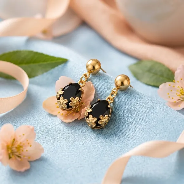 Black_Gold_Floral_Bead_Earrings