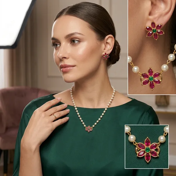 Floral_Pendant_Necklace_Set_with_Matching_Stud_Earrings