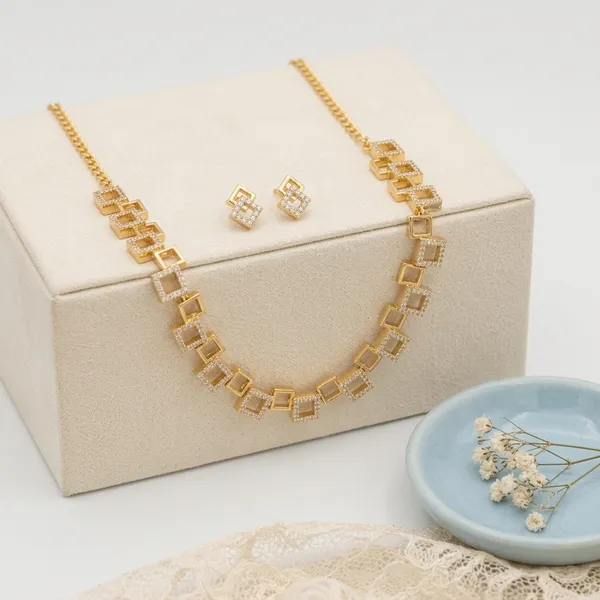 Gold_Plated_American_Diamond_Leaf_Design_Necklace_Set_With_Earrings