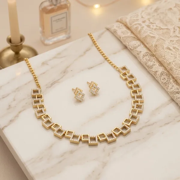 Gold_Plated_American_Diamond_Leaf_Design_Necklace_Set_With_Earrings