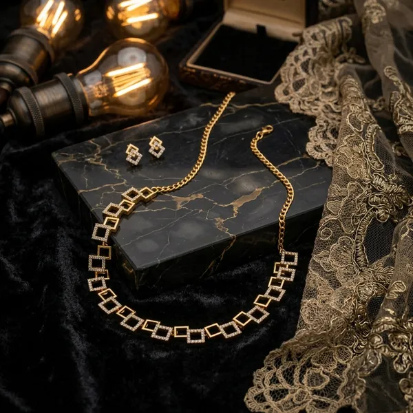 Gold_Plated_American_Diamond_Leaf_Design_Necklace_Set_With_Earrings