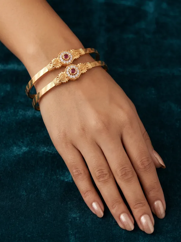 Pack_Of_2_Gold_Plated_Traditional_Floral_Red_Stone_Bangle_For_Women