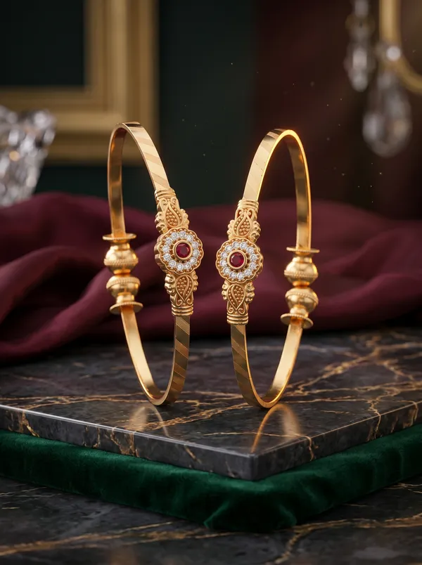 Pack_Of_2_Gold_Plated_Traditional_Floral_Red_Stone_Bangle_For_Women