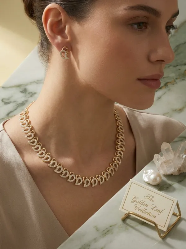 The_Golden_Leaf_Collection_Radiant_Motif_Necklace_And_Earring_Set
