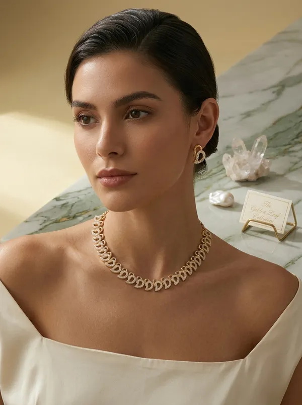 The_Golden_Leaf_Collection_Radiant_Motif_Necklace_And_Earring_Set