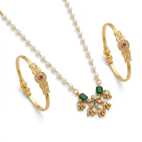Traditional_Gold-Tone_Pearl_Jewelry_Set_with_Green_Stone_Pendant,_Earrings_&_Red_Stone_Bangles