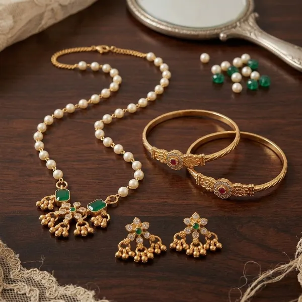 Traditional_Gold-Tone_Pearl_Jewelry_Set_with_Green_Stone_Pendant,_Earrings_&_Red_Stone_Bangles