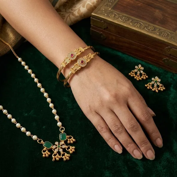 Traditional_Gold-Tone_Pearl_Jewelry_Set_with_Green_Stone_Pendant,_Earrings_&_Red_Stone_Bangles