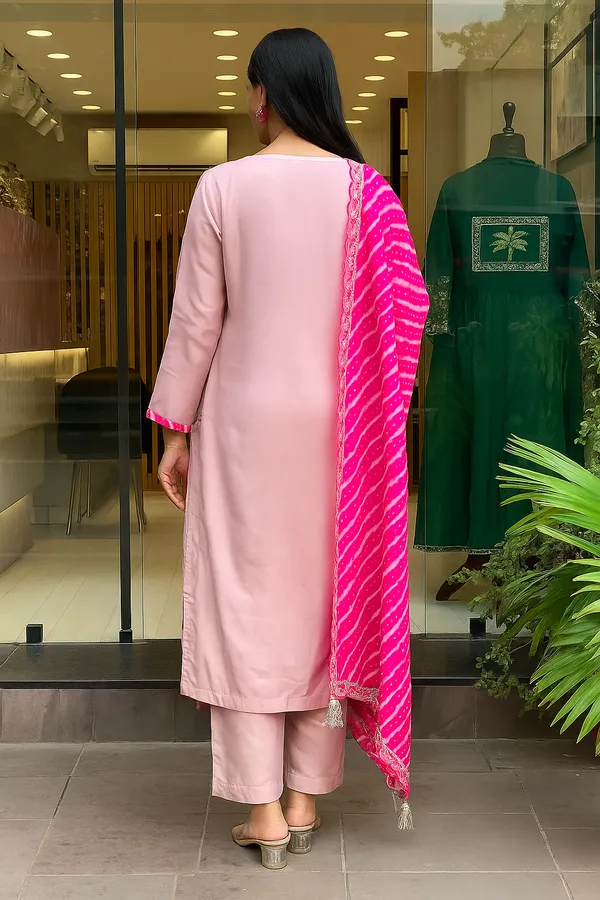 Pink_Silk_Blend_Kurta_Set_For_Women