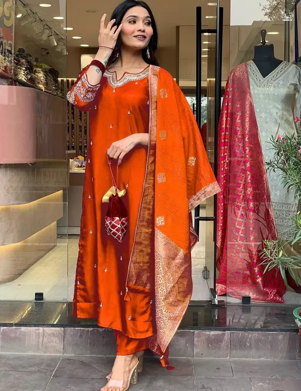 Rust_Pure_Cotton_Kurta_Set_For_Women