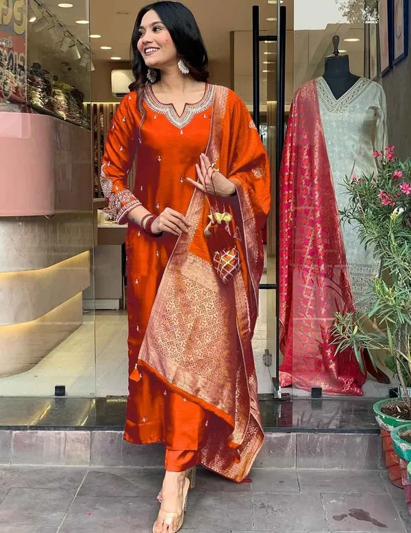 Rust_Pure_Cotton_Kurta_Set_For_Women