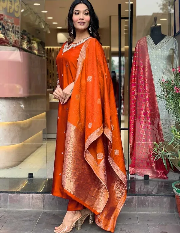 Rust_Pure_Cotton_Kurta_Set_For_Women