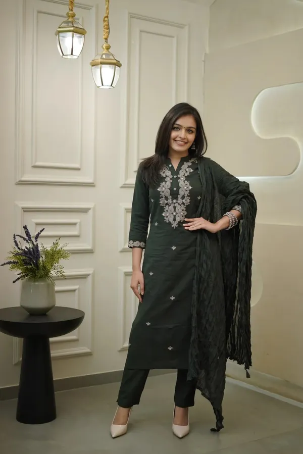 Olive_Cotton_Silk_Kurta_Set_For_Women