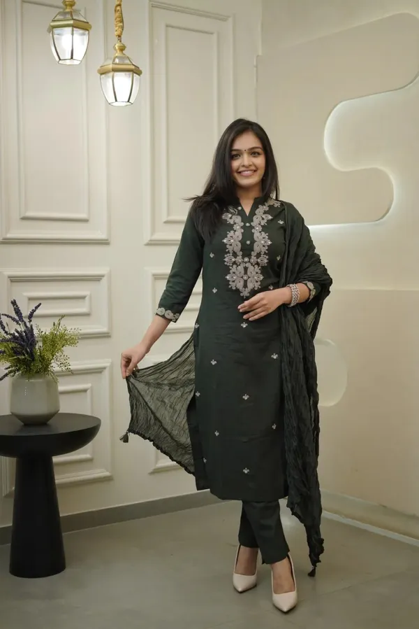 Olive_Cotton_Silk_Kurta_Set_For_Women