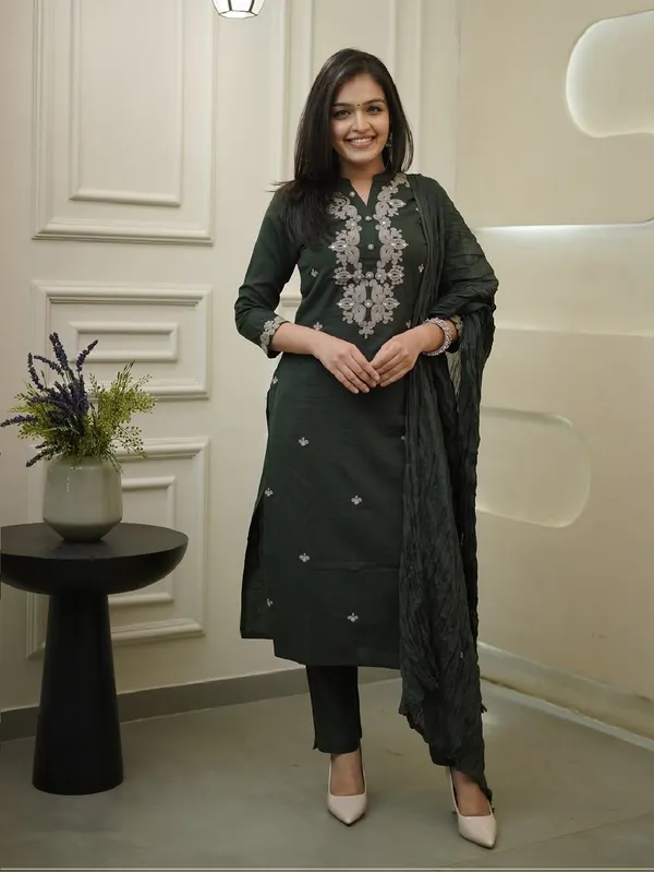 Olive_Cotton_Silk_Kurta_Set_For_Women