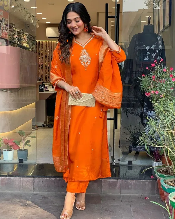 Orange_Pure_Cotton_Kurta_Set_For_Women