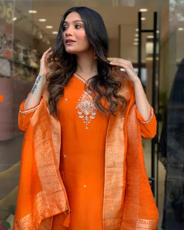 Orange_Pure_Cotton_Kurta_Set_For_Women