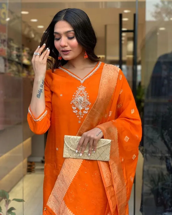 Orange_Pure_Cotton_Kurta_Set_For_Women