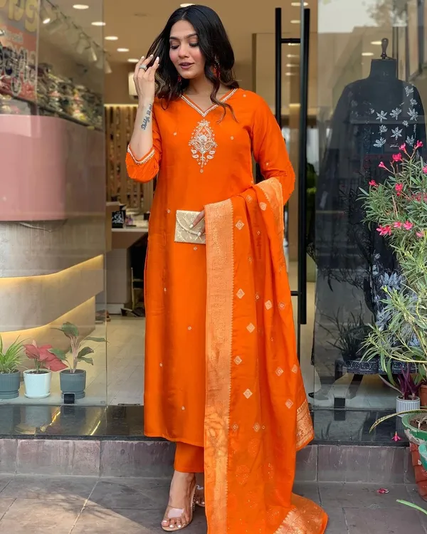 Orange_Pure_Cotton_Kurta_Set_For_Women