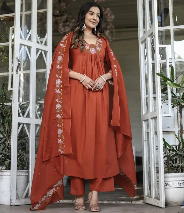 Arma_Fashion_Floral_Embroidered_Rust_Cotton_Anarkali_Suit_With_Dupatta_3_Piece_Traditional_Ethnic_Set_Navratri_Diwali_Deepawali_Festival_Traditional_Ethnic_Wear
